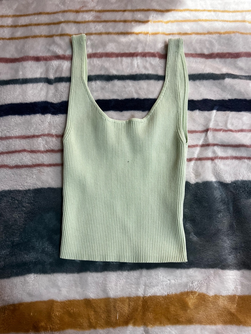 Zara Mint Ribbed Tank Top - Light Green Scoop Neck